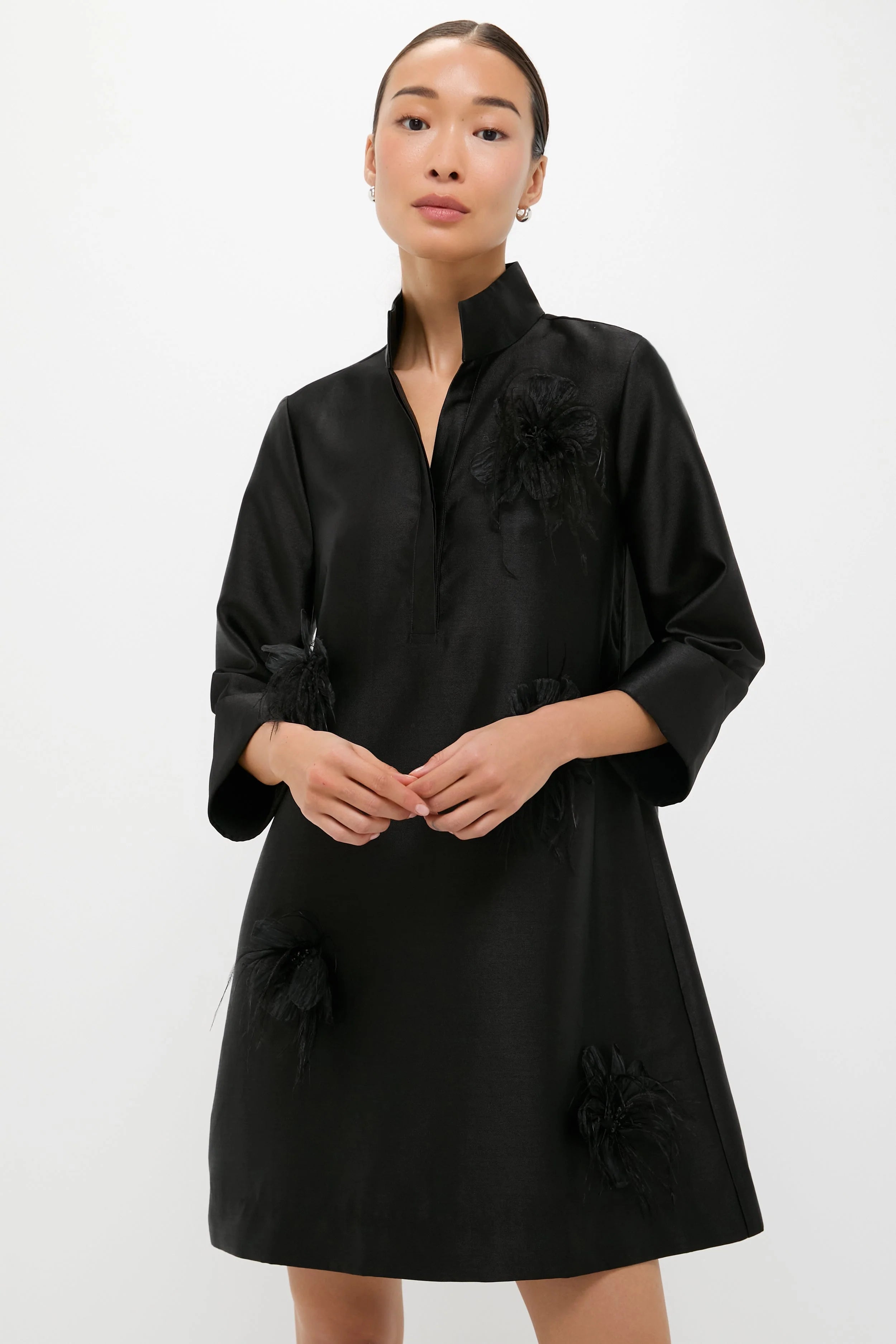 Black Embellished Dupioni Megan Dress