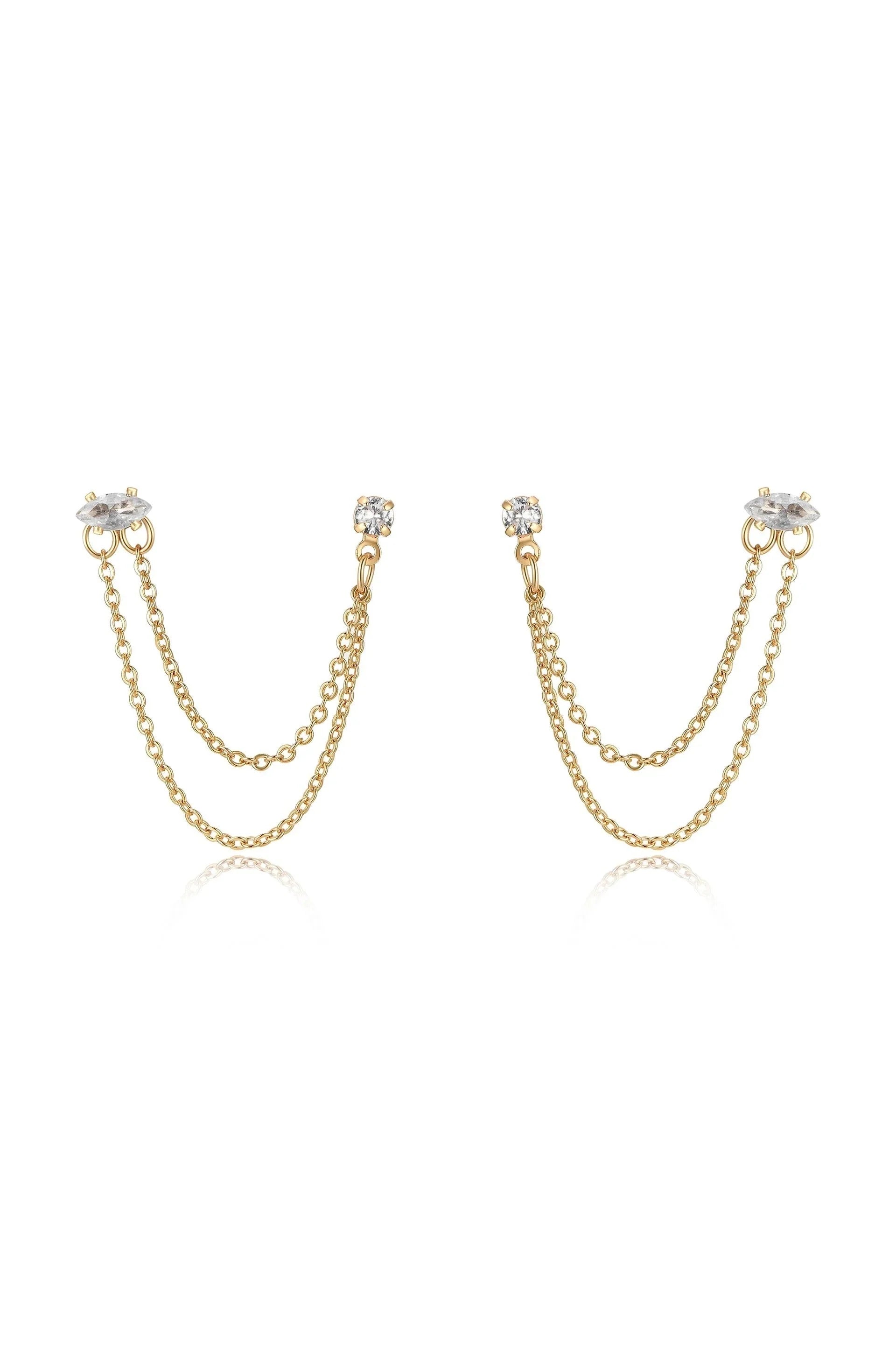 Double Piercing Chain Dangle Earrings - Clear