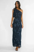 Deanna One-Shoulder Ruffle Maxi Dress Floral Navy