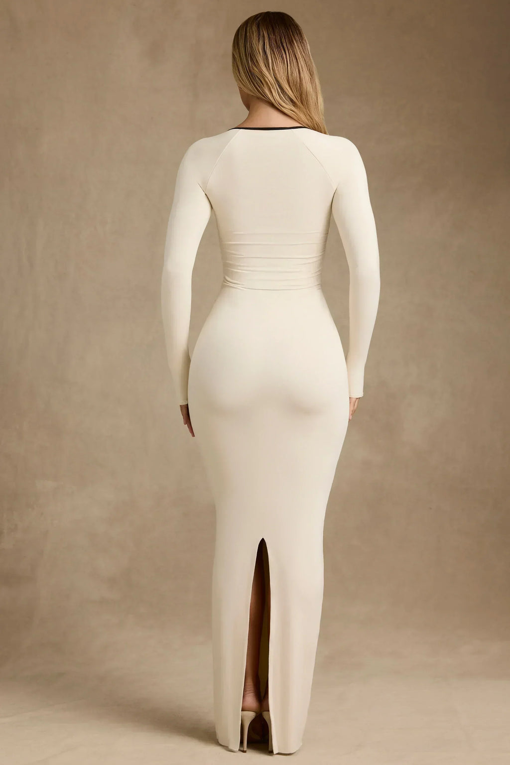 Modal Contrast-Trim Maxi Dress in Ivory