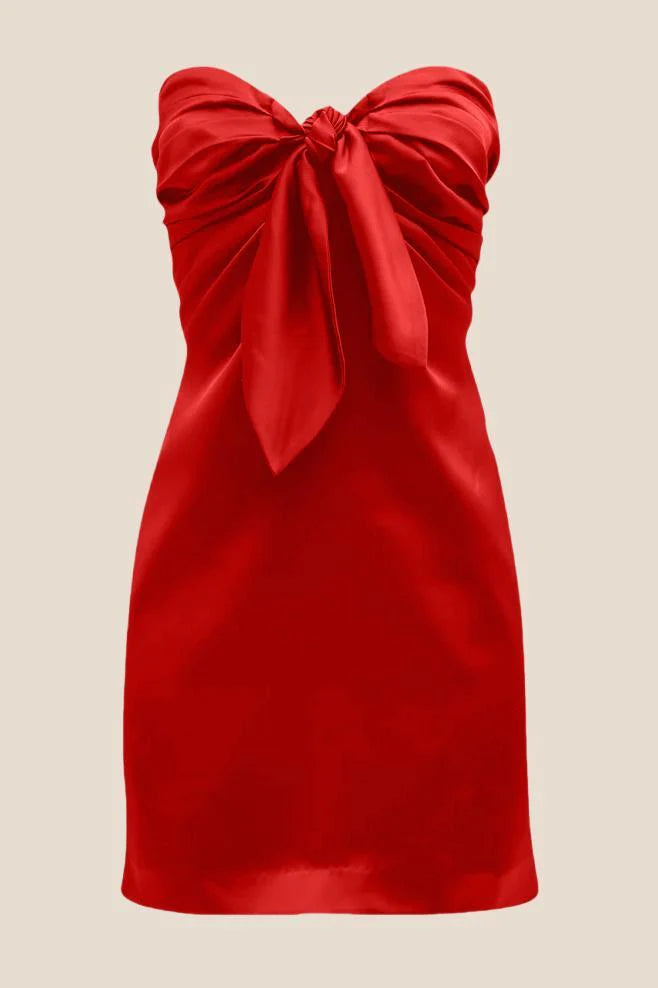 Strapless Orange Tie Front Short Dress