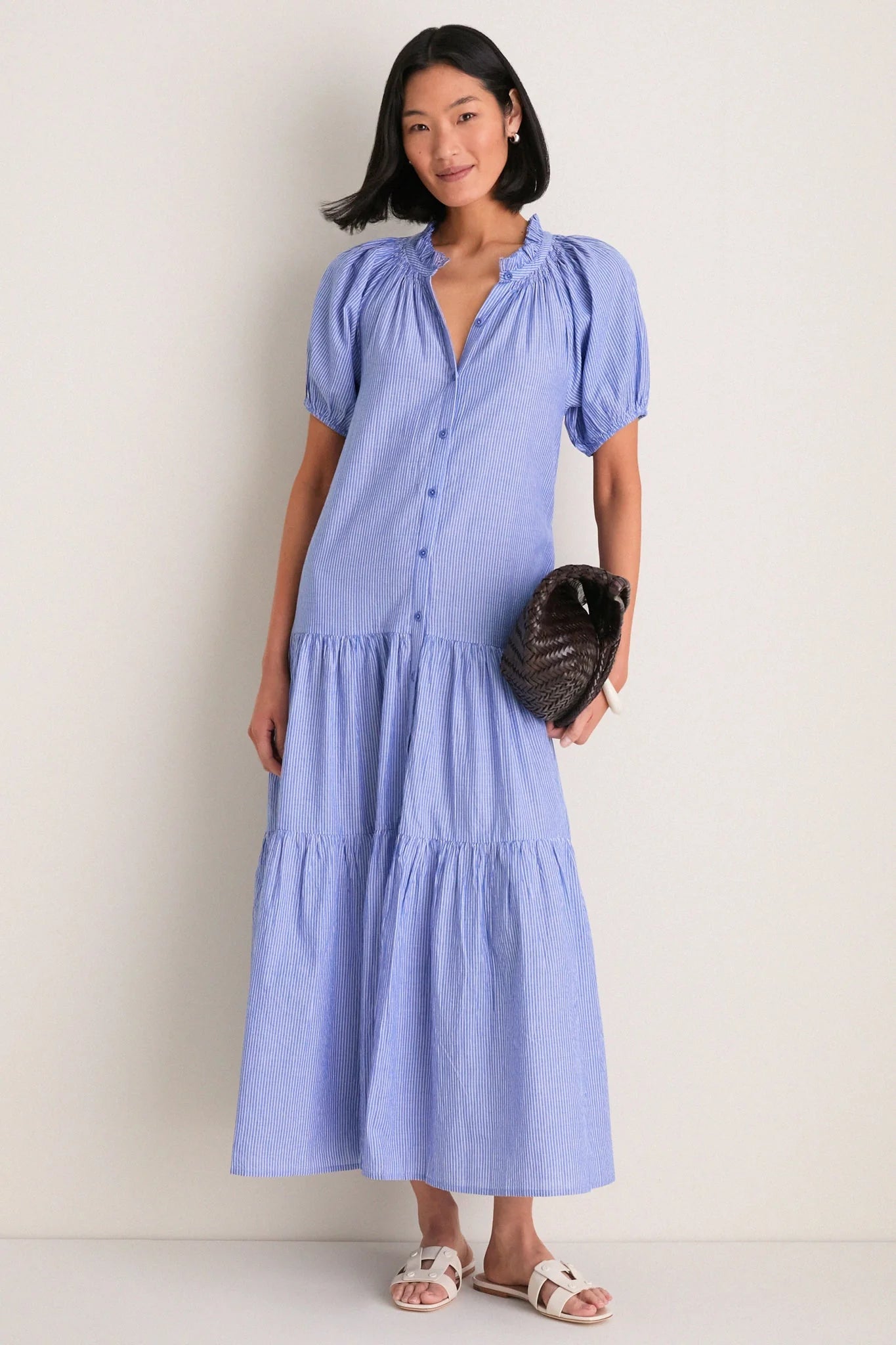 Microstripe Blue and Cream Mazza Maxi
