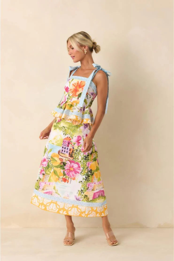 Sorrento Gardens Duo Printed Peplum Top & Matching Maxi Skirt (Sold Separately)