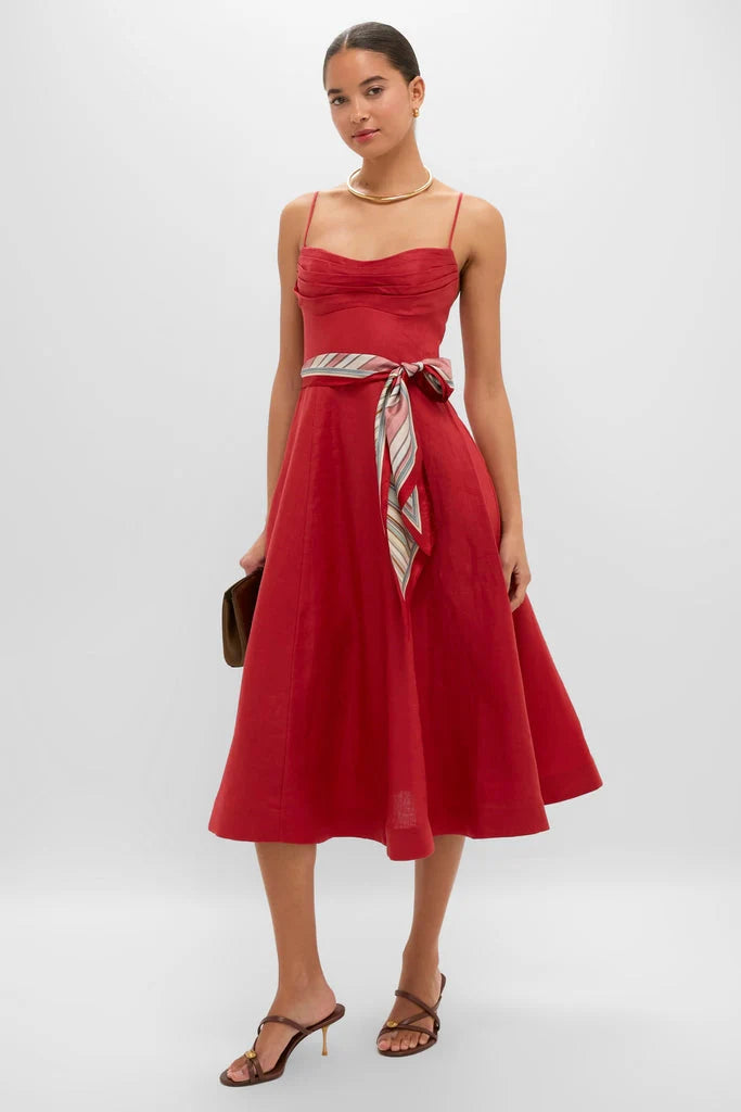 Red Rebellion Tuck Midi Dress