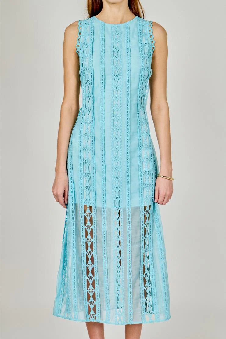Arial Summer Lace Midi Dress - Aqua Blue
