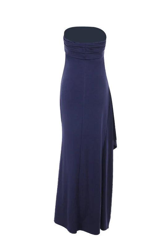 Strapless Yellow Pleated Long Dress with Slit