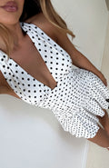 Whispered Dreams Halter Mini Dress White/Black Polka Dot
