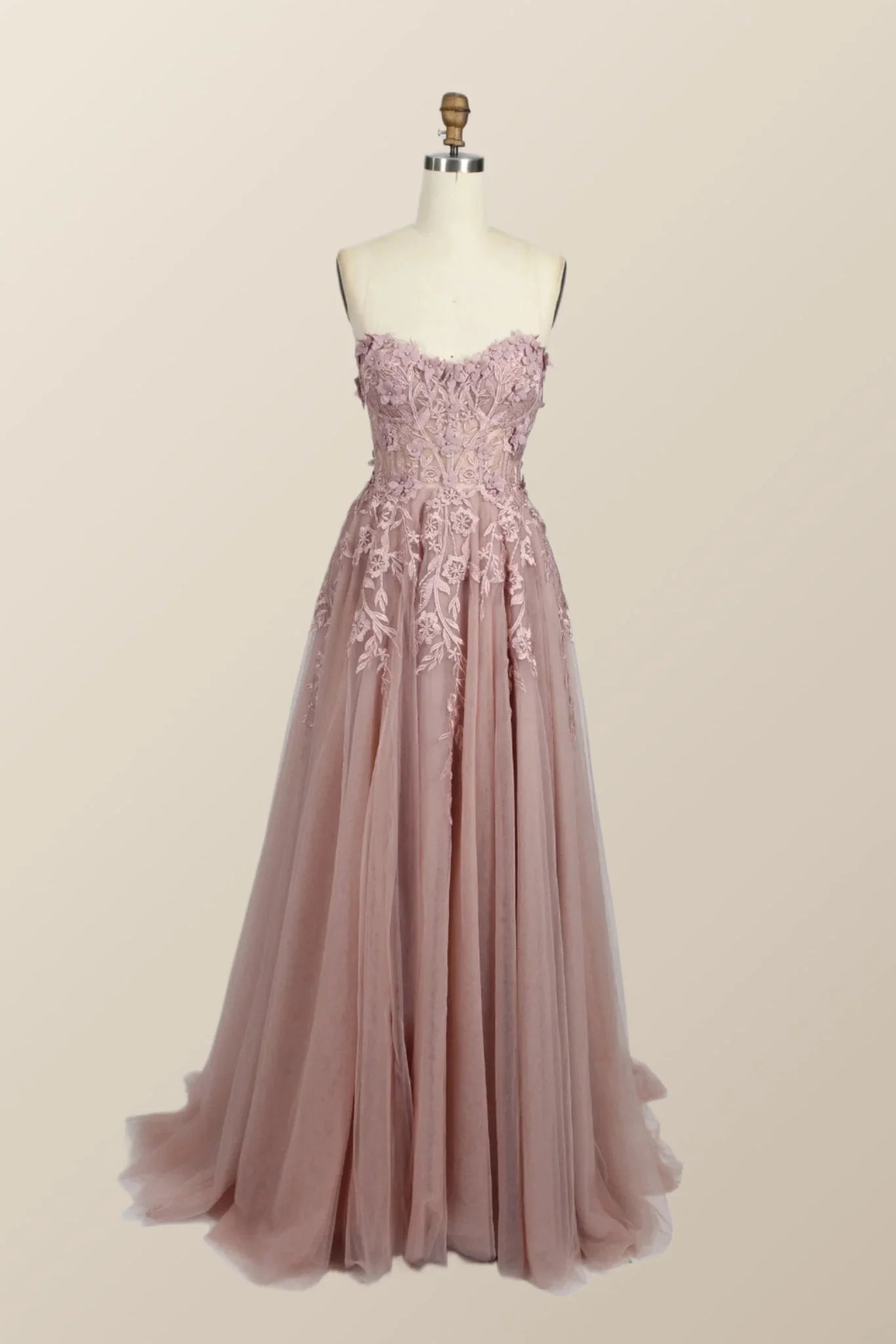 Light Blue Floral Embroidery Strapless A-line Formal Dress