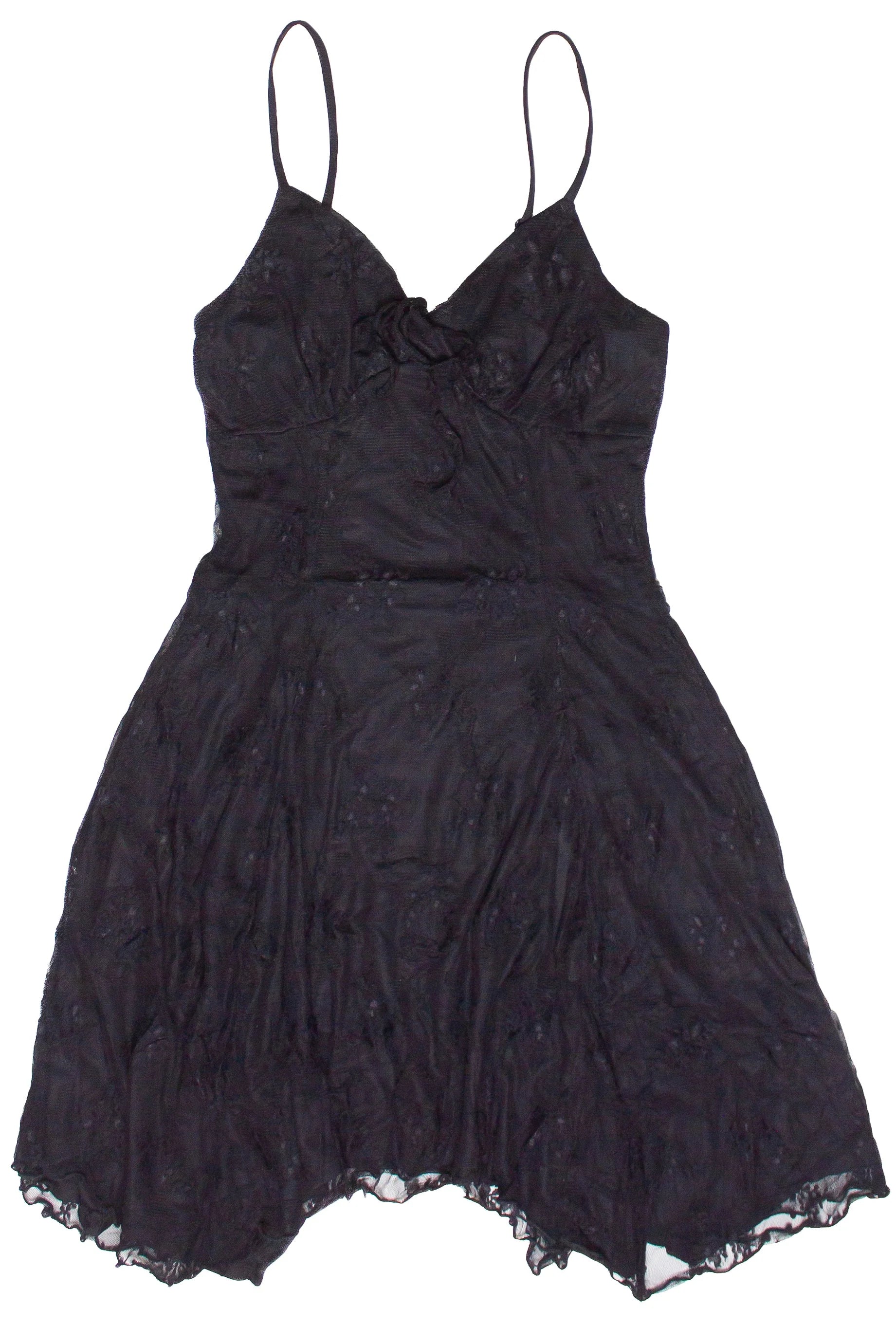 Mesh Lace Hanky Hem Mini Dress