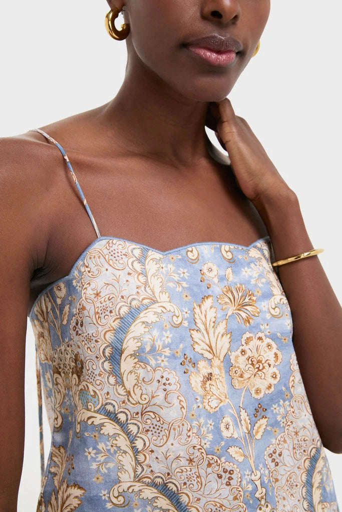 Damask Denim Daylight Scallop Mini Dress
