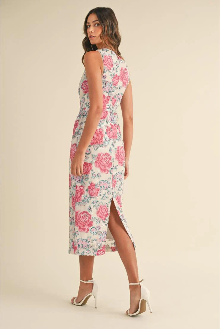Charlotte Floral Sequin Midi Dress