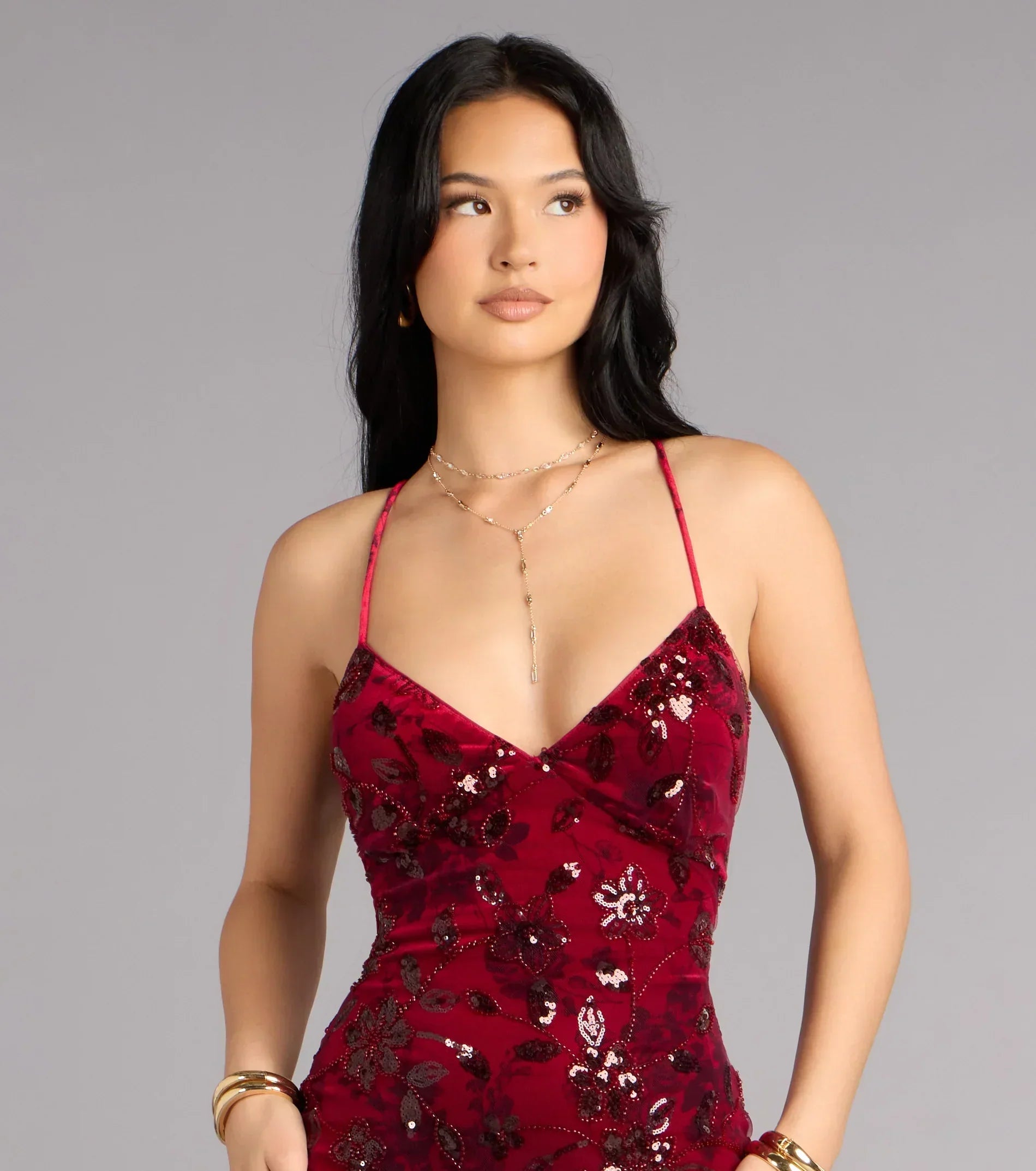 Mollie Sequin Bead Column Formal Dress