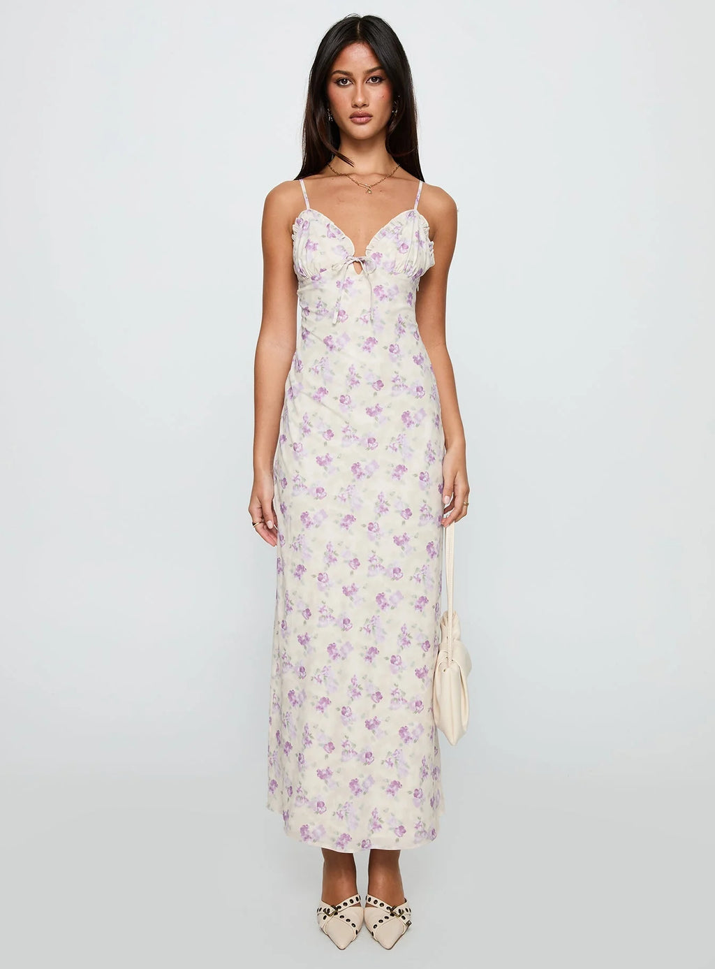Jessamine Frill Maxi Dress White / Lilac