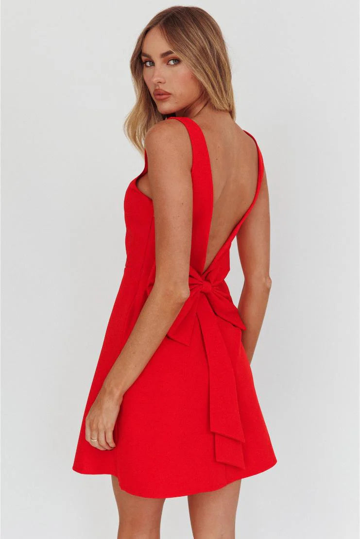 Valentina Back Bow Fit 'N Flare Mini Dress - Red