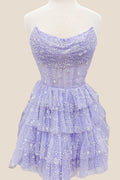 Lavender Sparkle Tulle Tiered Short Party Dress