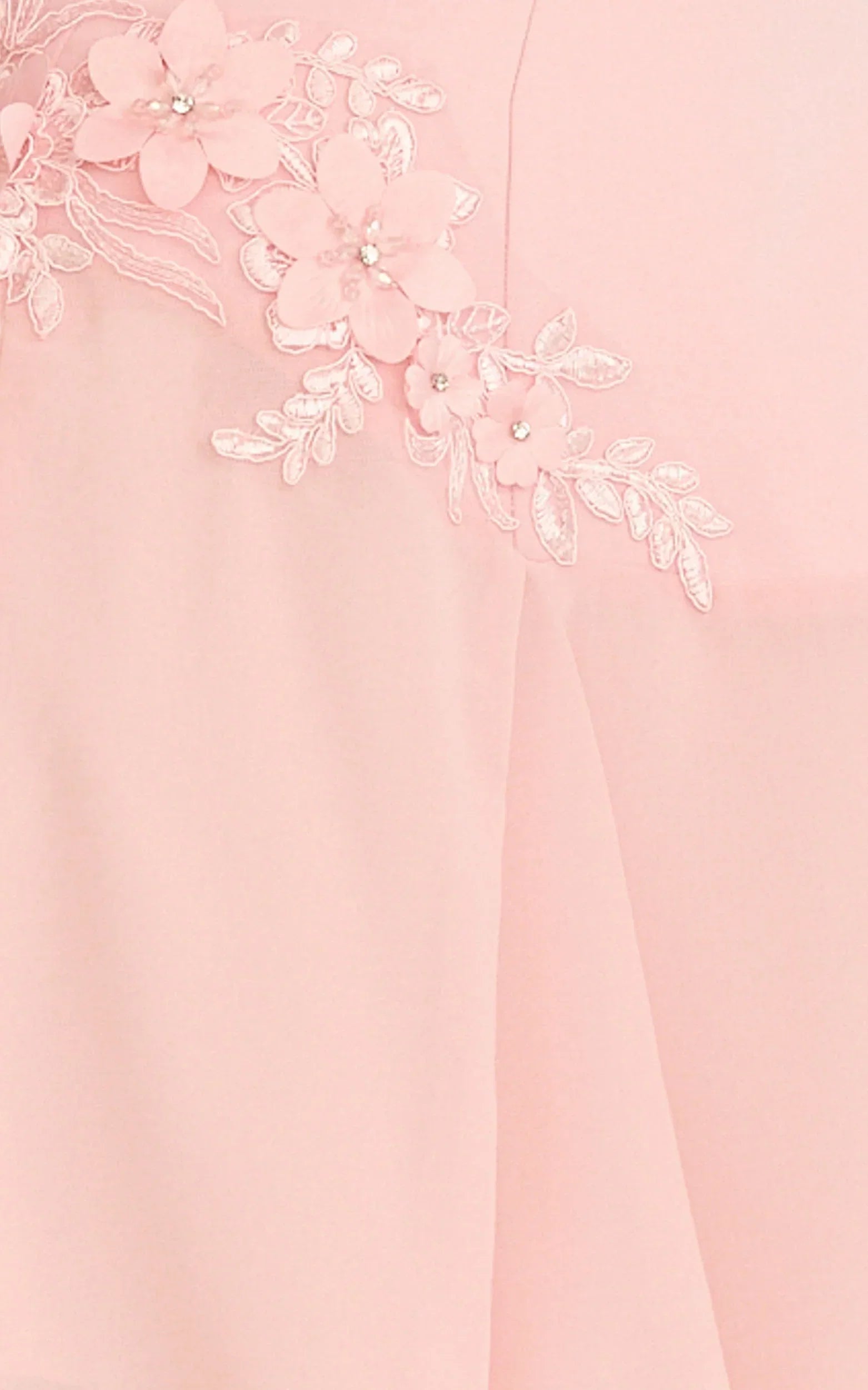 Penny Mini Dress - Strapless Corset Bodice Floral Embellished Godet Dress in Soft Pink