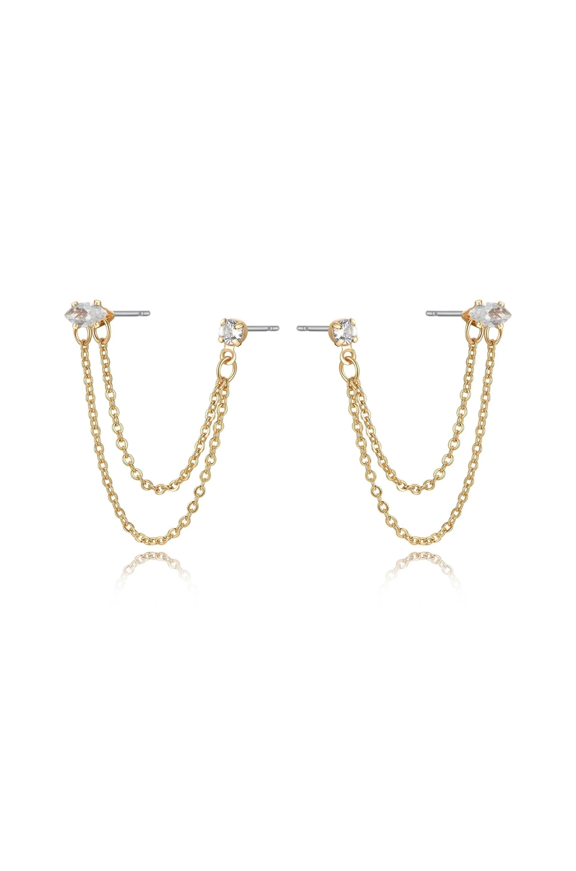 Double Piercing Chain Dangle Earrings - Clear