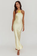 High Roller Flower Decoration Halter Dress Butter