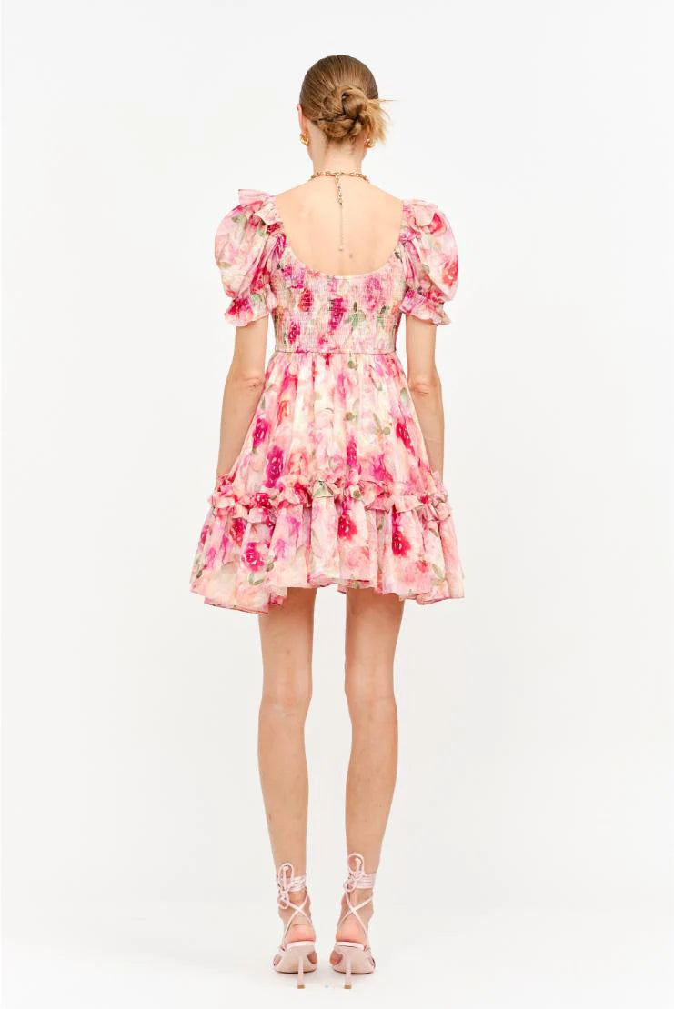 Sara Florals Puff Sleeve Ruffled Babydoll Mini