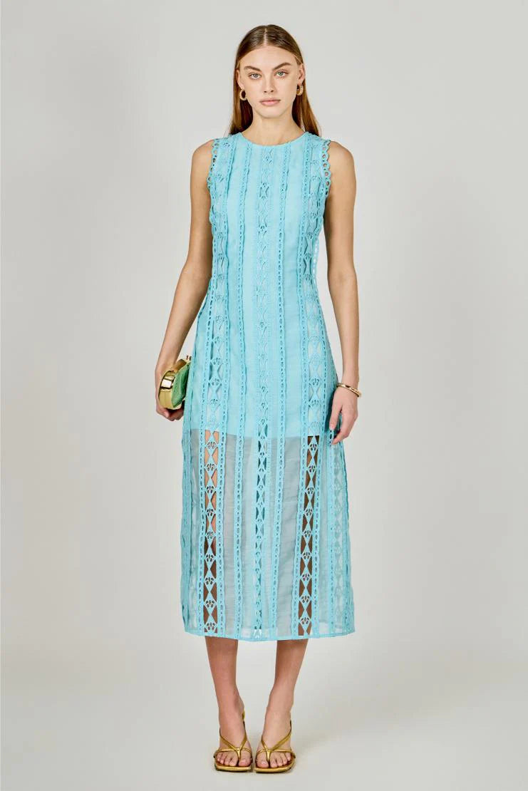 Arial Summer Lace Midi Dress - Aqua Blue