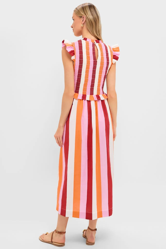 Orange, Pink & Crimson Stripe Smocked Sully Dress