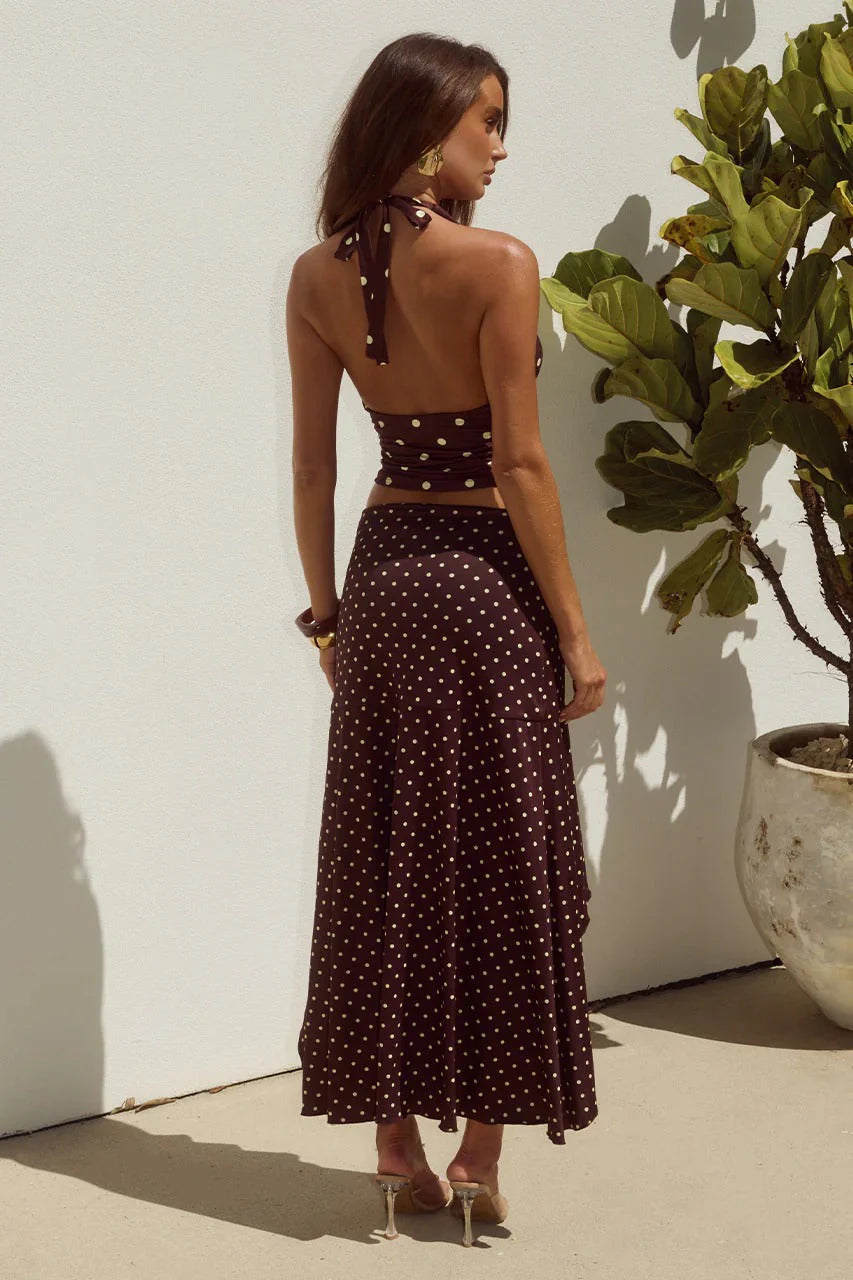 Melody Midi Skirt - Choc/Lemon Polka