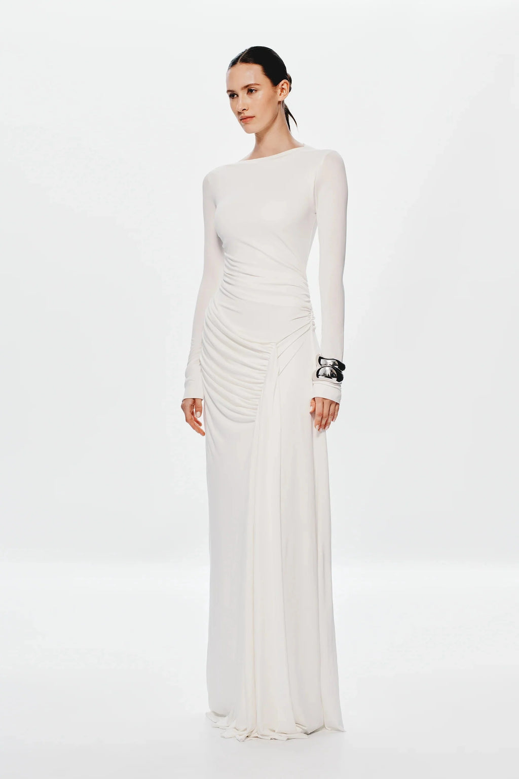 Misha Glacier Cupro Long Sleeve Maxi Dress - Ivory