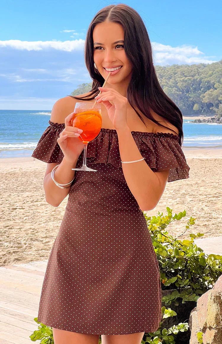 Haylie Brown Polka Dot Off Shoulder Mini Dress