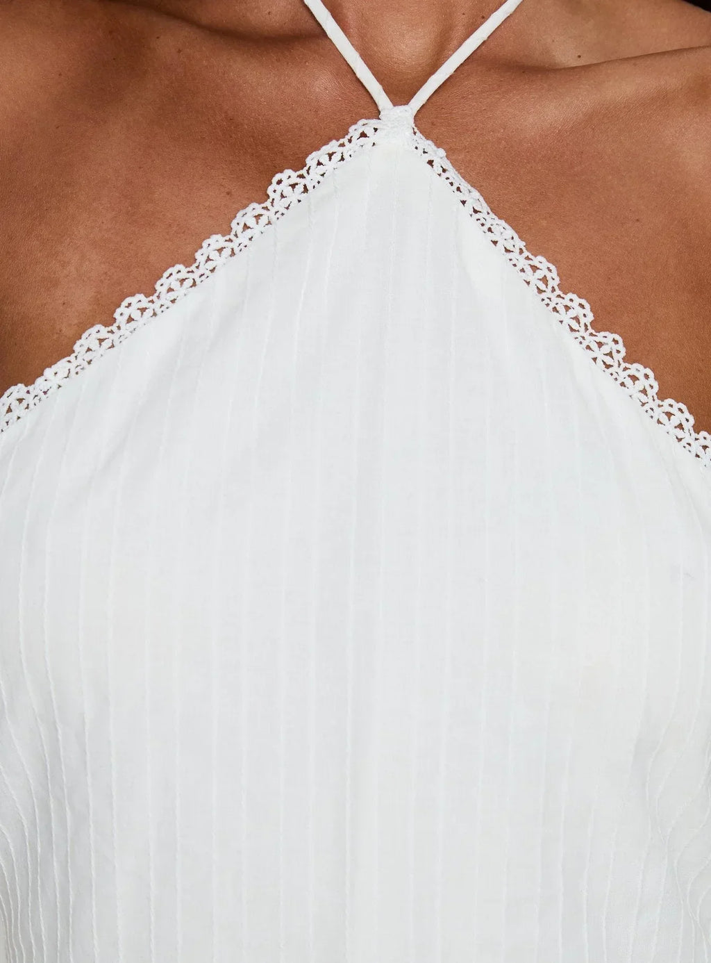 Harie Arrow Neck Halter Mini Dress White