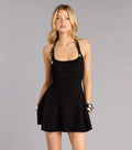 Western Attitude Buckle Strap Halter Skater Dress