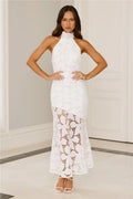 Soft Opulence Embroidered Halter Maxi Dress White