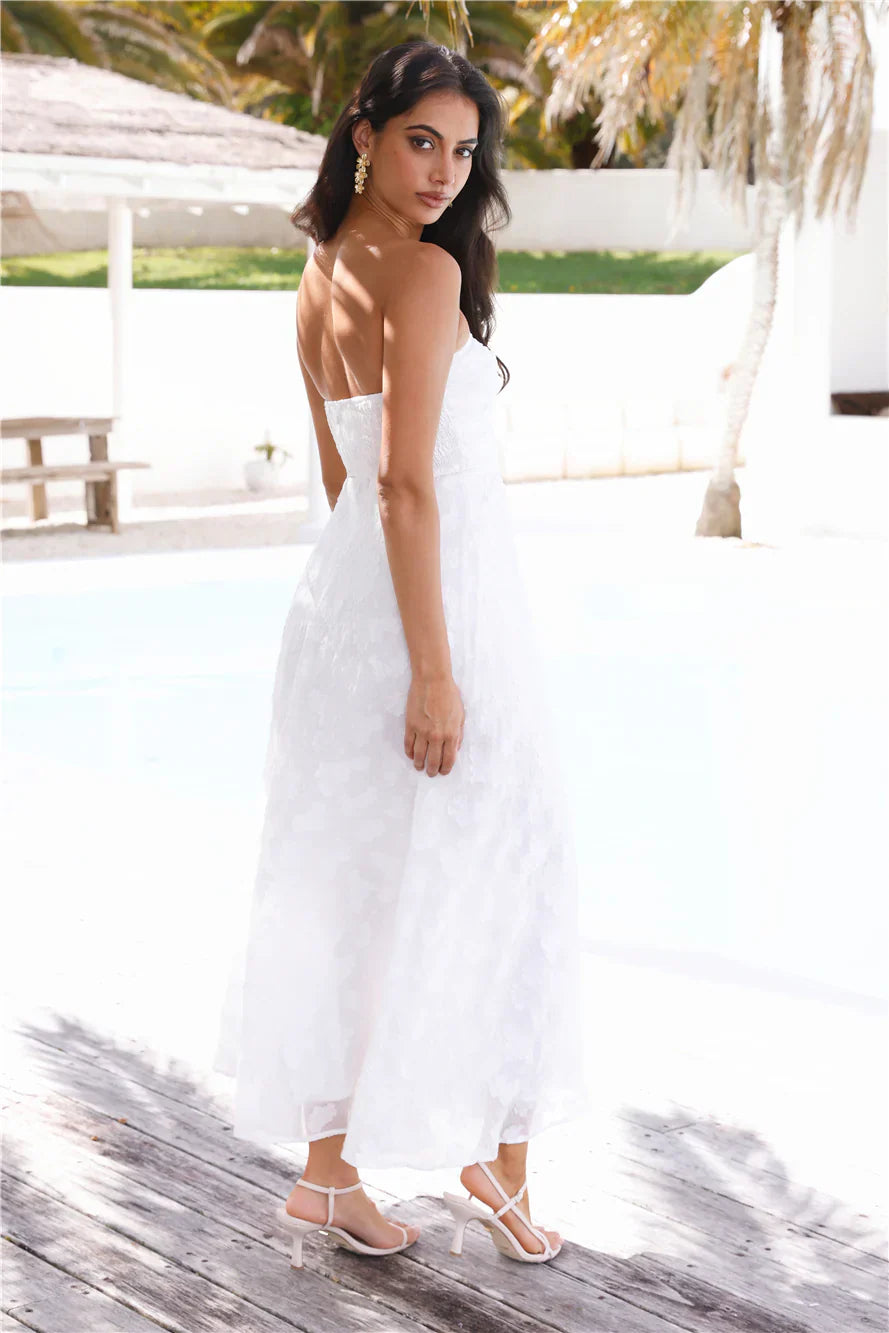 Talk About Yourself Strapless Maxi Dress White
