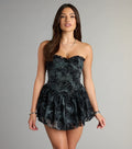Sultry Sweet Glitter Floral Drop Waist Skater Dress
