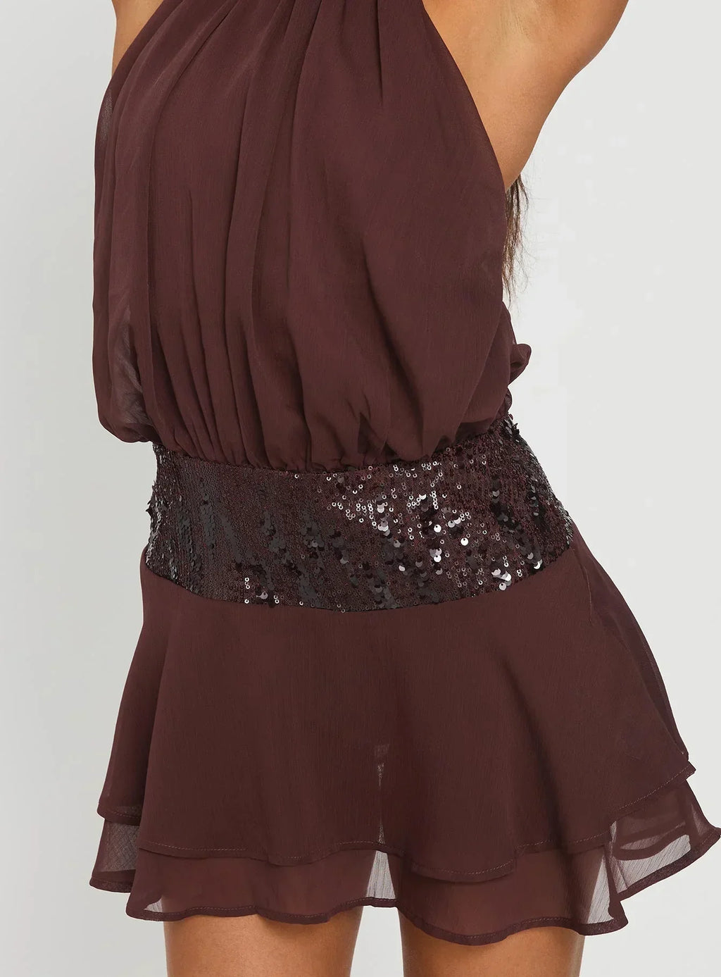 Zenayda Drop Waist Sequin Mini Dress Brown